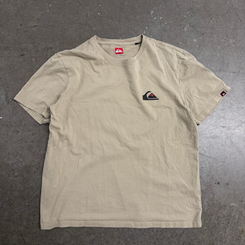 Quiksilver Mens Graphic T-Shirt‎ Tan Short Sleeve Logo Tee Large